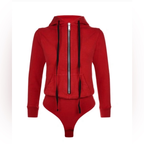 BEN TAVERNITI UNRAVEL PROJECT Red Hoodie Bodysuit Small - Picture 1 of 13